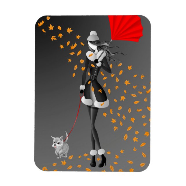 Cute Autumn Leave Winter Dog Walk  Magnet (Vertical)