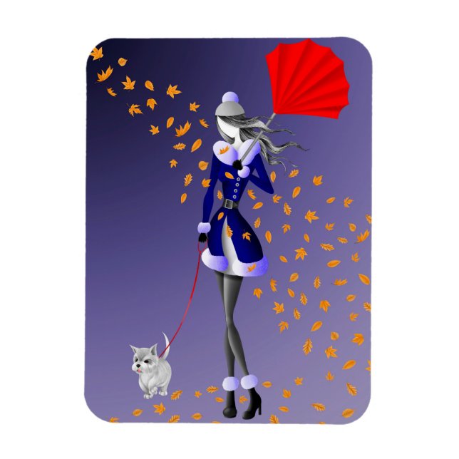 Cute Autumn Leave Winter Dog Walk  Magnet (Vertical)