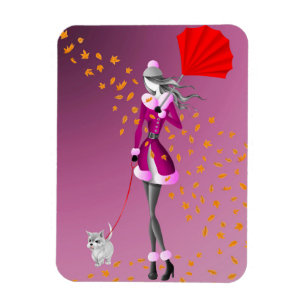 Cute Autumn Leave Winter Dog Walk Magnet