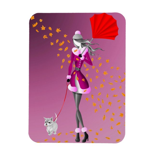 Cute Autumn Leave Winter Dog Walk  Magnet (Vertical)