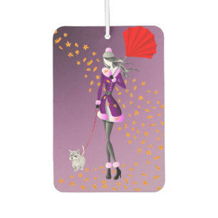 Cute Autumn Leaves Dog Walker Car Air Freshener