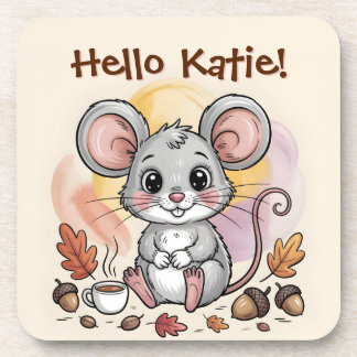 Cute Autumn Mouse with Acorns and Coffee Coaster