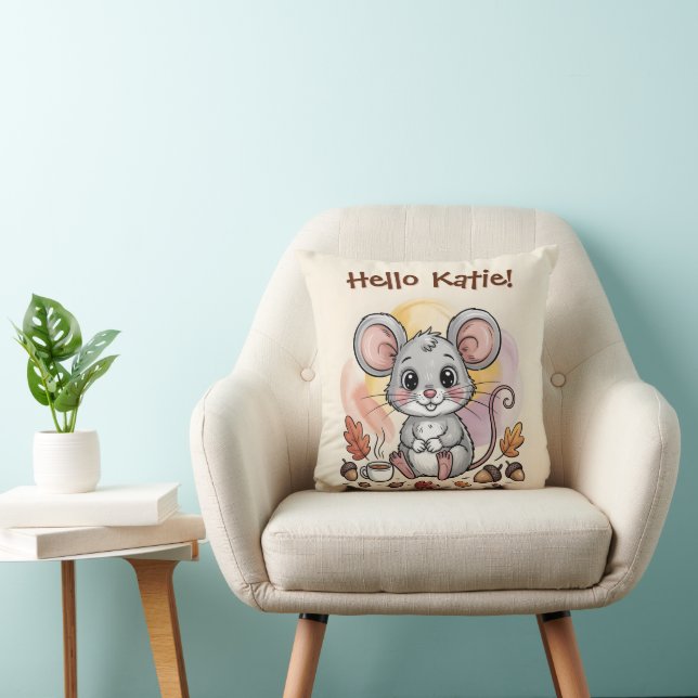 Cute Autumn Mouse with Acorns and Coffee Cushion (Chair)