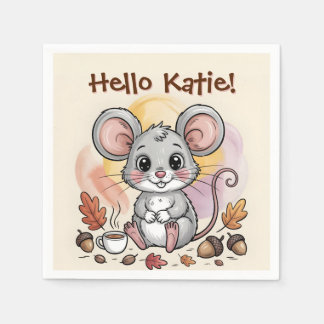 Cute Autumn Mouse with Acorns and Coffee Napkin