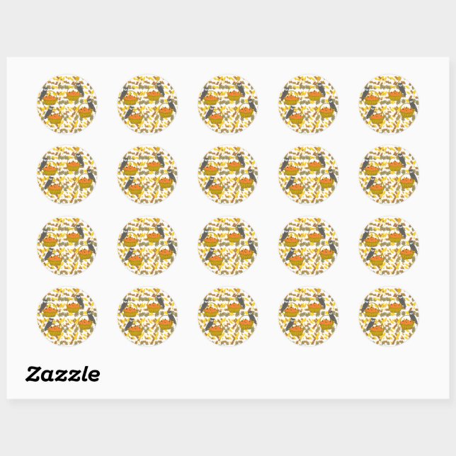 Cute Autumn Owl and Basket Round Stickers (Sheet)