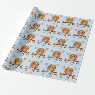 Cute Autumn Owl & custom Name Wrapping Paper