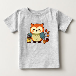 Cute Autumn Owl with Lantern — Cosy Fall Forest Baby T-Shirt