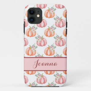 Cute Autumn Pink Watercolor Pumpkin Personalised iPhone 11 Case