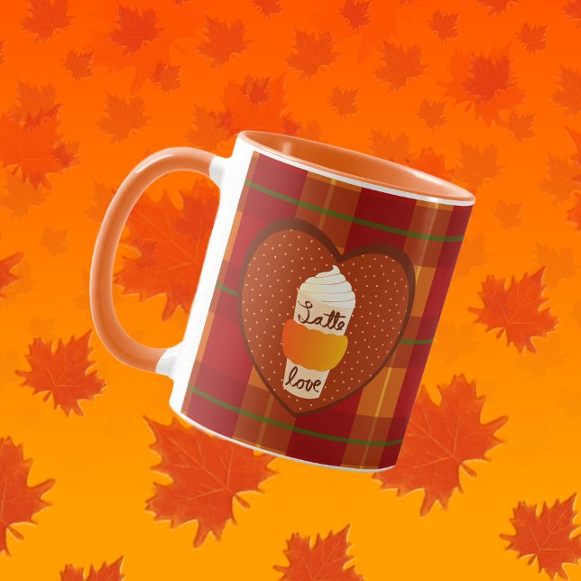 Cute Autumn Plaid Orange Pumpkin Spice Latte Love Mug (Creator Uploaded)