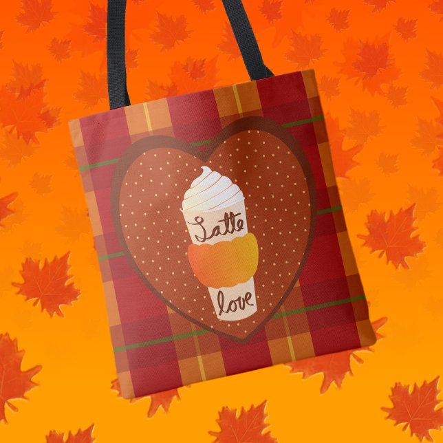 Cute Autumn Plaid Pumpkin Spice Latte Love Tote Bag (Creator Uploaded)