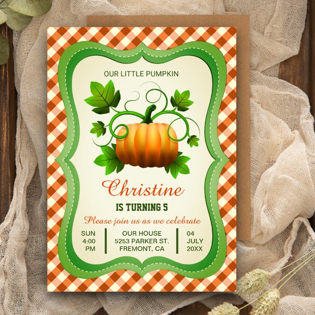 Cute Autumn Pumpkin Birthday Party Invitation (Creator Uploaded)