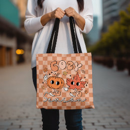 Cute Autumn Pumpkin Leaf Cartoon Retro Fall Tote Bag