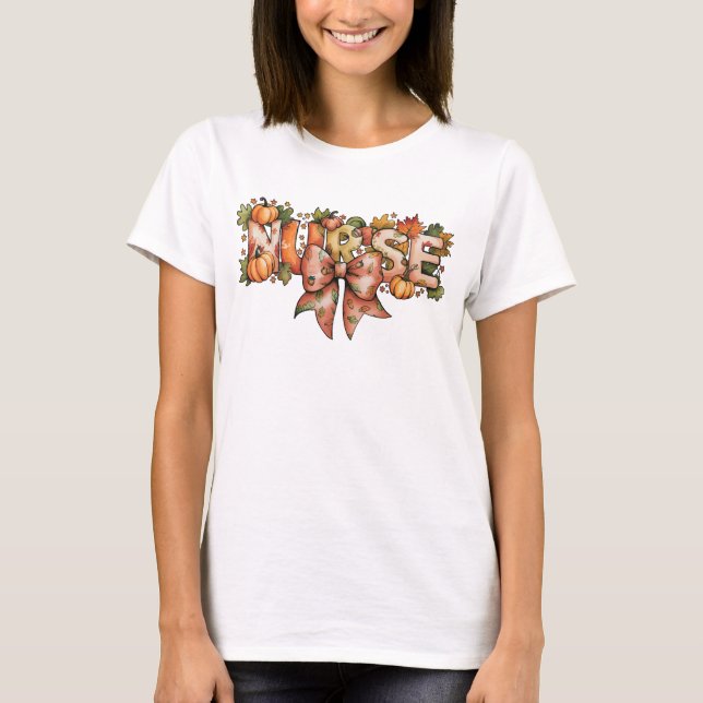 Cute Autumn Pumpkin Nurse Life Halloween Gift T-Shirt (Front)