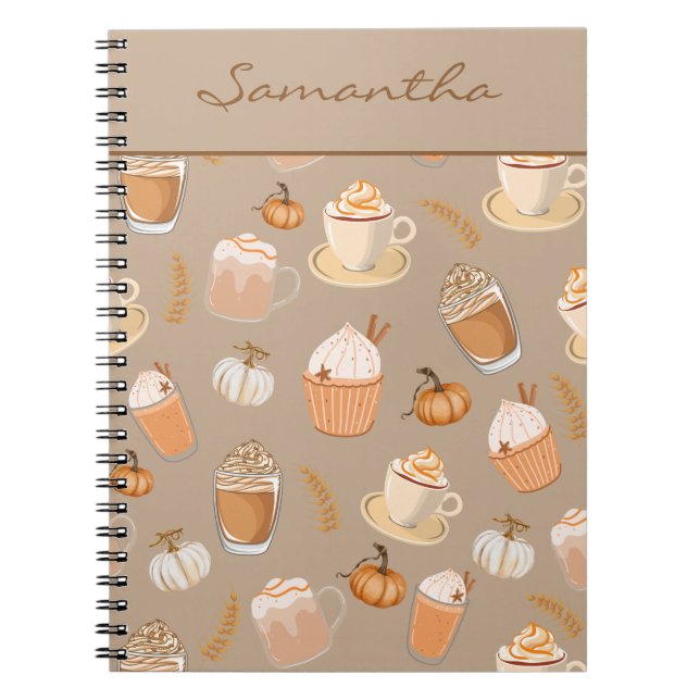 Cute Autumn Pumpkin Spice Coffee Latte  Notebook (Front)
