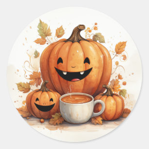Cute Autumn Pumpkins  Classic Round Sticker