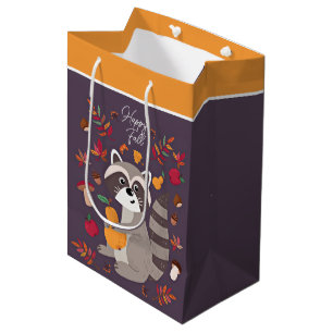 Cute autumn racoon with custom text  medium gift bag