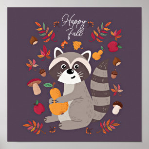 Cute autumn racoon with custom text poster