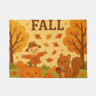 Cute autumn scene with pumpkin and squirrel doormat