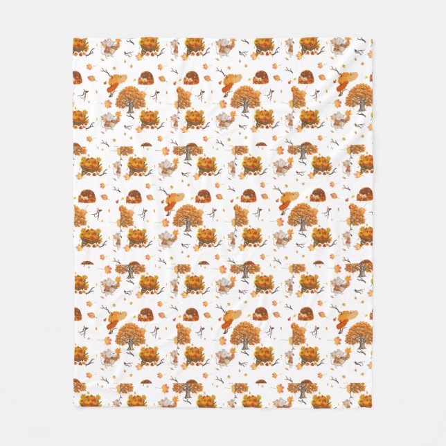 Cute Autumn Squirrel and Trees Fleece Blanket (Front)