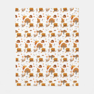 Cute Autumn Squirrel and Trees Fleece Blanket