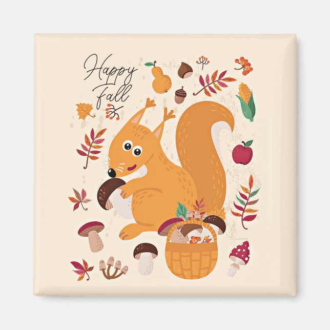 Cute autumn squirrel with custom text   magnet (Front)