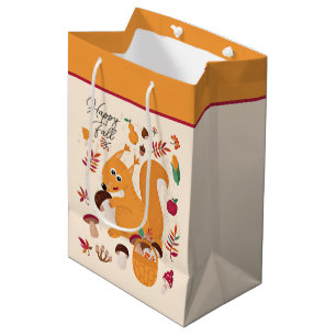 Cute autumn squirrel with custom text   medium gift bag