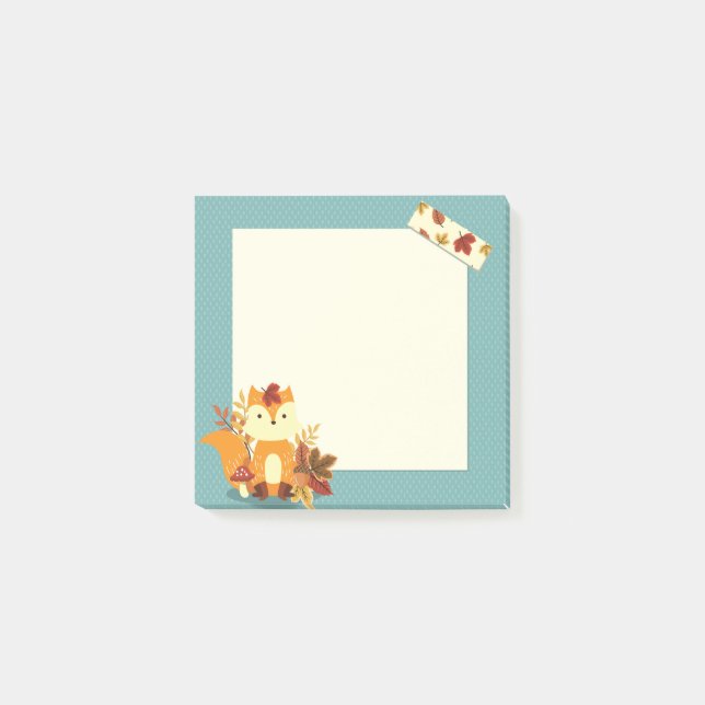 Cute Autumn Time Fox 3" x 3" Post-it® Notes (Front)