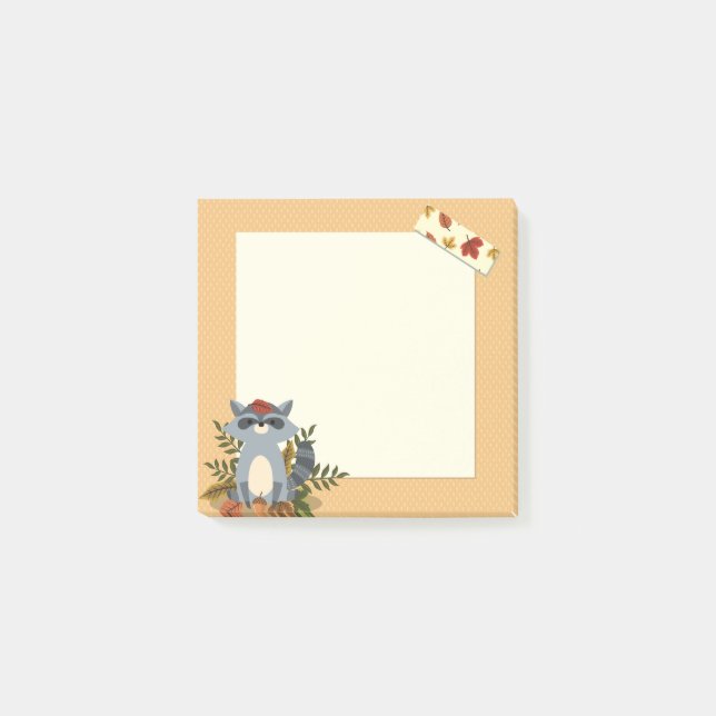 Cute Autumn Time Racoon 3" x 3" Post-it® Notes (Front)