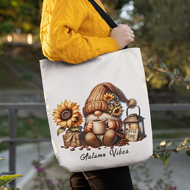 Cute Autumn Vibes Watercolor Gnome Tote Bag (Creator Uploaded)