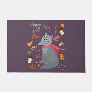 Cute autumn wolf with custom text doormat