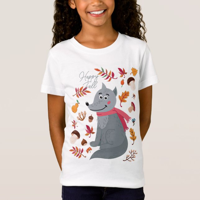 Cute autumn wolf with custom text T-Shirt (Front)