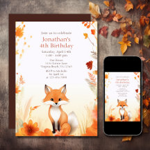 Cute Autumn Woodland Fox Fall Birthday