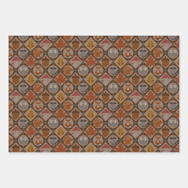 Cute Autumn Woodland Wrapping Paper Sheet (Front)