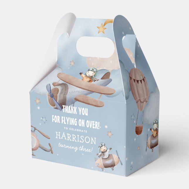 Cute Aviation Aeroplane Boy Birthday Party Favour Box (Front Side)