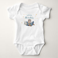 Cute Aviation Bear Blue Vintage Plane Birthday
