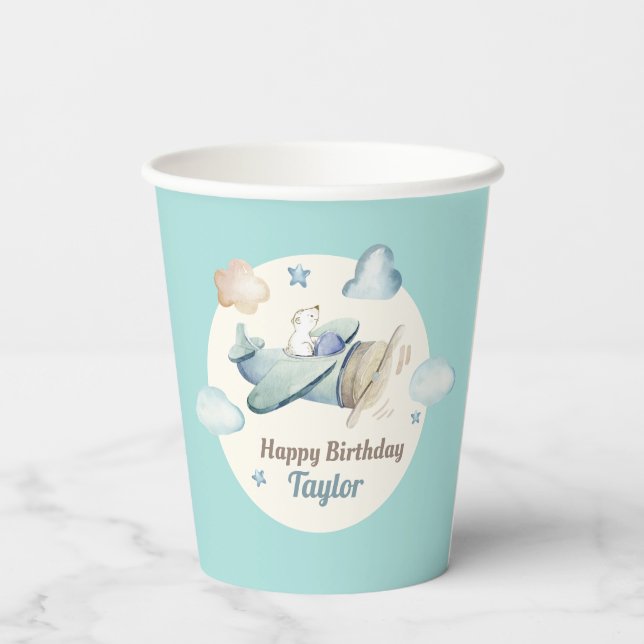 Cute Aviation Theme Toddler Boy's Birthday Party Paper Cups (Back)