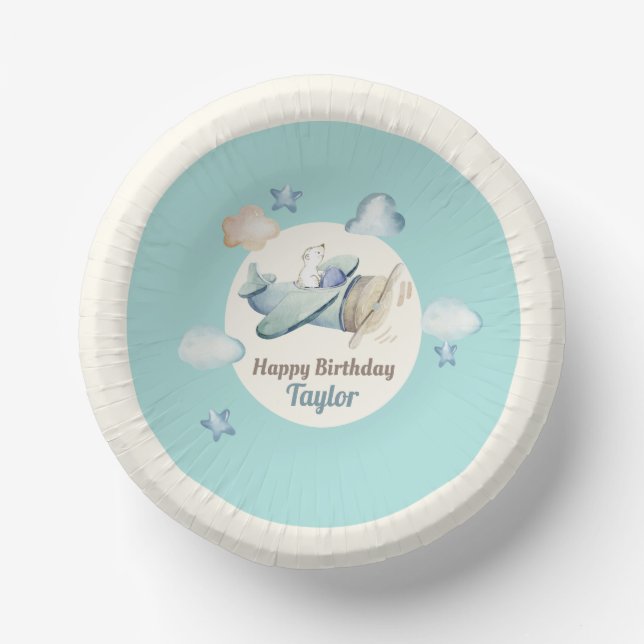 Cute Aviation Theme Toddler Boy's Birthday Party Paper Plate (Front)