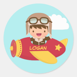 Cute Aviator Boy Aeroplane Adventure For Kids Classic Round Sticker