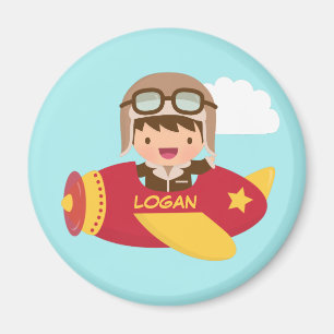 Cute Aviator Boy Aeroplane Adventure For Kids Magnet