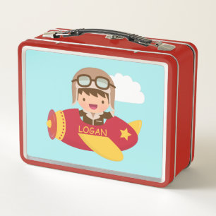 Cute Aviator Boy Aeroplane Adventure For Kids Metal Lunch Box