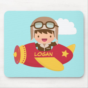 Cute Aviator Boy Aeroplane Adventure For Kids Mouse Mat