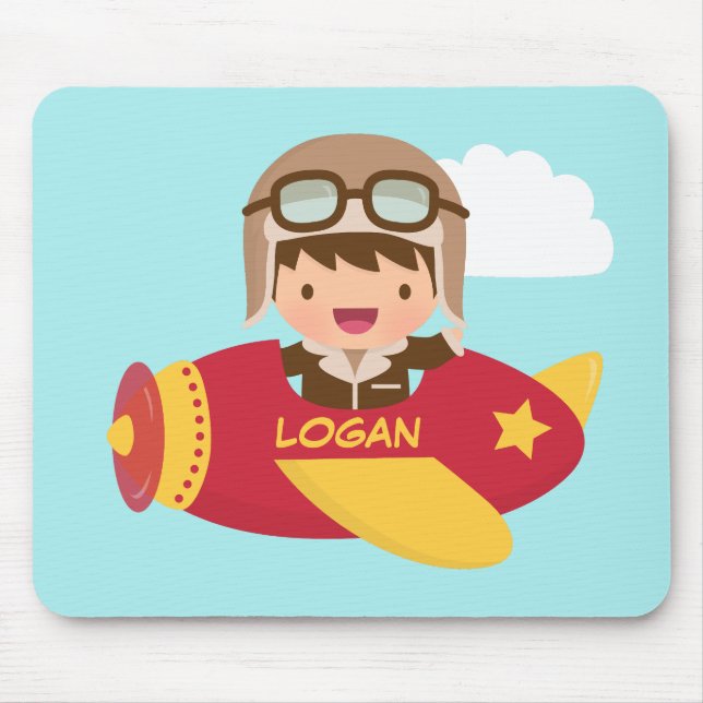 Cute Aviator Boy Aeroplane Adventure For Kids Mouse Mat (Front)