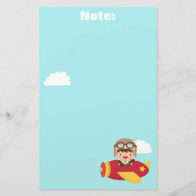 Cute Aviator Boy Aeroplane Adventure For Kids Stationery (Front)