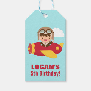 Cute Aviator Boy Aeroplane Birthday Party Gift Tags