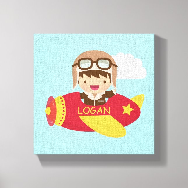 Cute Aviator Boy Aeroplane Boys Room Decor (Front)
