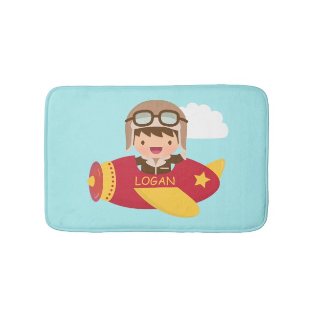 Cute Aviator Boy Aeroplane Kids Room Decor Bath Mat (Front)