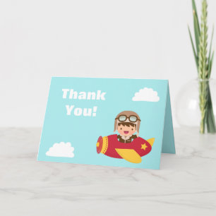 Cute Aviator Boy Aeroplane Thank You Greeting