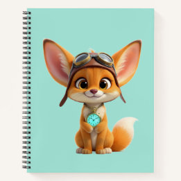 Cute Aviator Fennec Fox with Vintage Pocket Watch Notebook