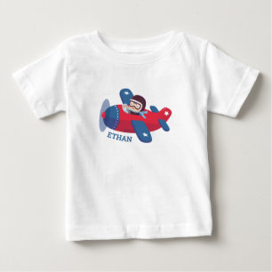 Cute Aviator Pilot Aeroplane Personalised Baby T-Shirt
