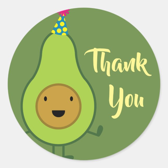 Cute Avocado 1st Birthday Thank You Classic Round Sticker (Front)
